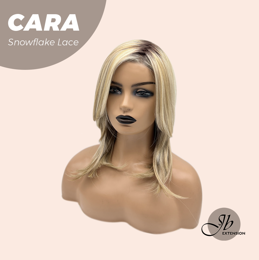 JBEXTENSION 16 Inches Mix Blonde Pre-Cut Side Part Snowflake Lace Frontlace Glueless Wig CARA【BENDY EAR TABS】