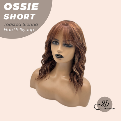 JBEXTENSION 14 Inches Scalpiana Wave Toasted Sienna 3.5X4 Hard Silky Top Natural Scalp Effect Wig with Bangs OSSIE SHORT - TOASTED SIENNA
