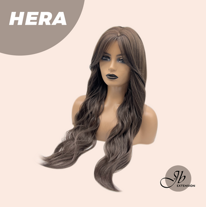 JBEXTENSION 28 Inches Long Wave Cold Brown Wig with Bangs HERA