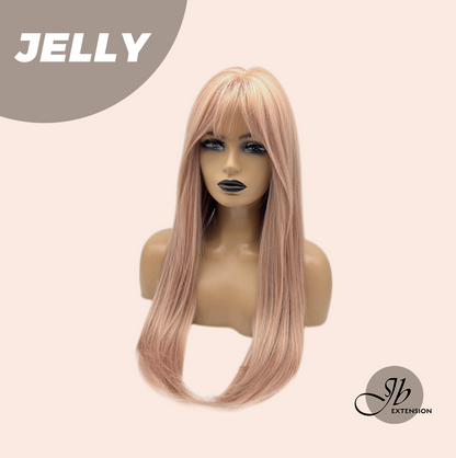 JBEXTENSION 24 Inches Long Straight Pink Wig with Bangs JELLY
