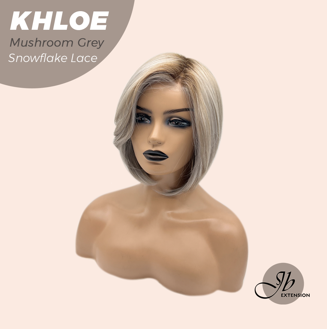 JBEXTENSION 12 Inches Bob Cut Mushroom Grey Pre-Cut Snowflake Lace Frontlace Glueless Wig KHLOE MUSHROOM GREY【PERMATEASE】【BENDY EAR TABS】- M/L