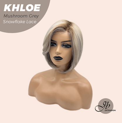 JBEXTENSION 12 Inches Bob Cut Mushroom Grey Pre-Cut Snowflake Lace Frontlace Glueless Wig KHLOE MUSHROOM GREY【PERMATEASE】【BENDY EAR TABS】- M/L