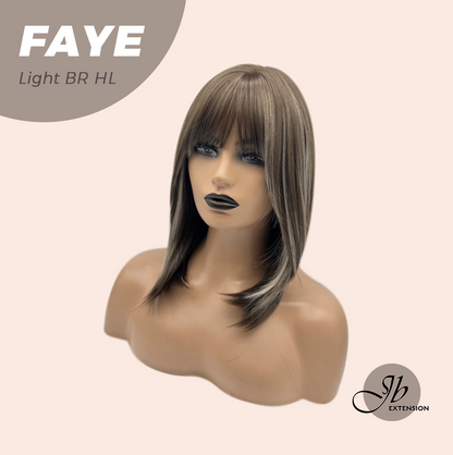 JBEXTENSION 16 Inches Straight Light Brown with Highlight Wig with Bangs FAYE LIGHT BROWN HIGHLIGHT