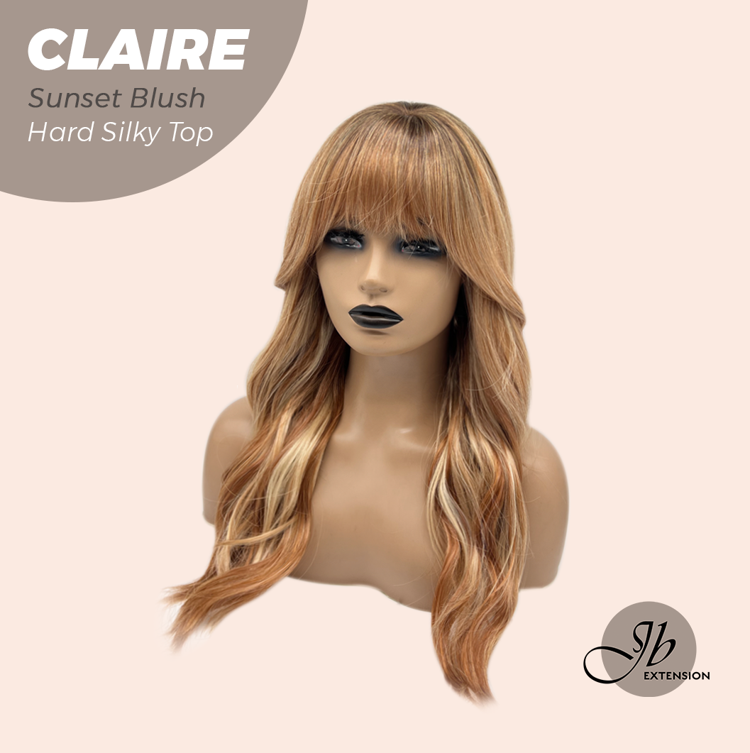 JBEXTENSION 22 Inches Scalpiana Sunset Blush 3.5X4 Hard Silky Top Natural Scalp Effect Women Wig with Bangs CLAIRE SILKY TOP - SUNSET BLUSH