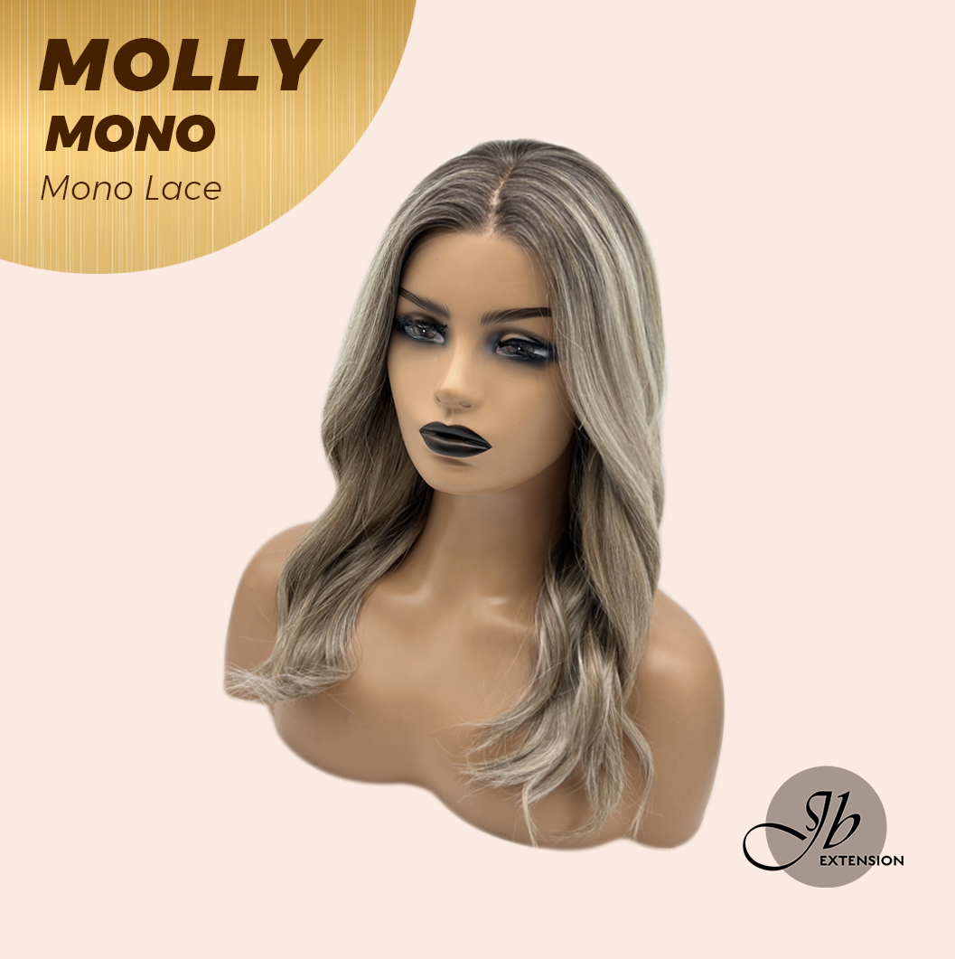 JBEXTENSION MOLLY MONO Monofilament Handmade Wig 6X5 Full Monofilament Hand Tied Top Wig 18 Inches Ash Blonde Mono Lace Wig with Anti-slip Silicone Strips Glueless Wig MOLLY MONO【BENDY EAR TABS】