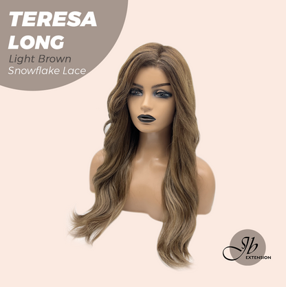 JBEXTENSION 22 Inches Long Light Brown Pre-Cut Snowflake Lace Frontlace Glueless Wig TERESA LONG LIGHT BROWN【PERMATEASE】【BENDY EAR TABS】- M/L