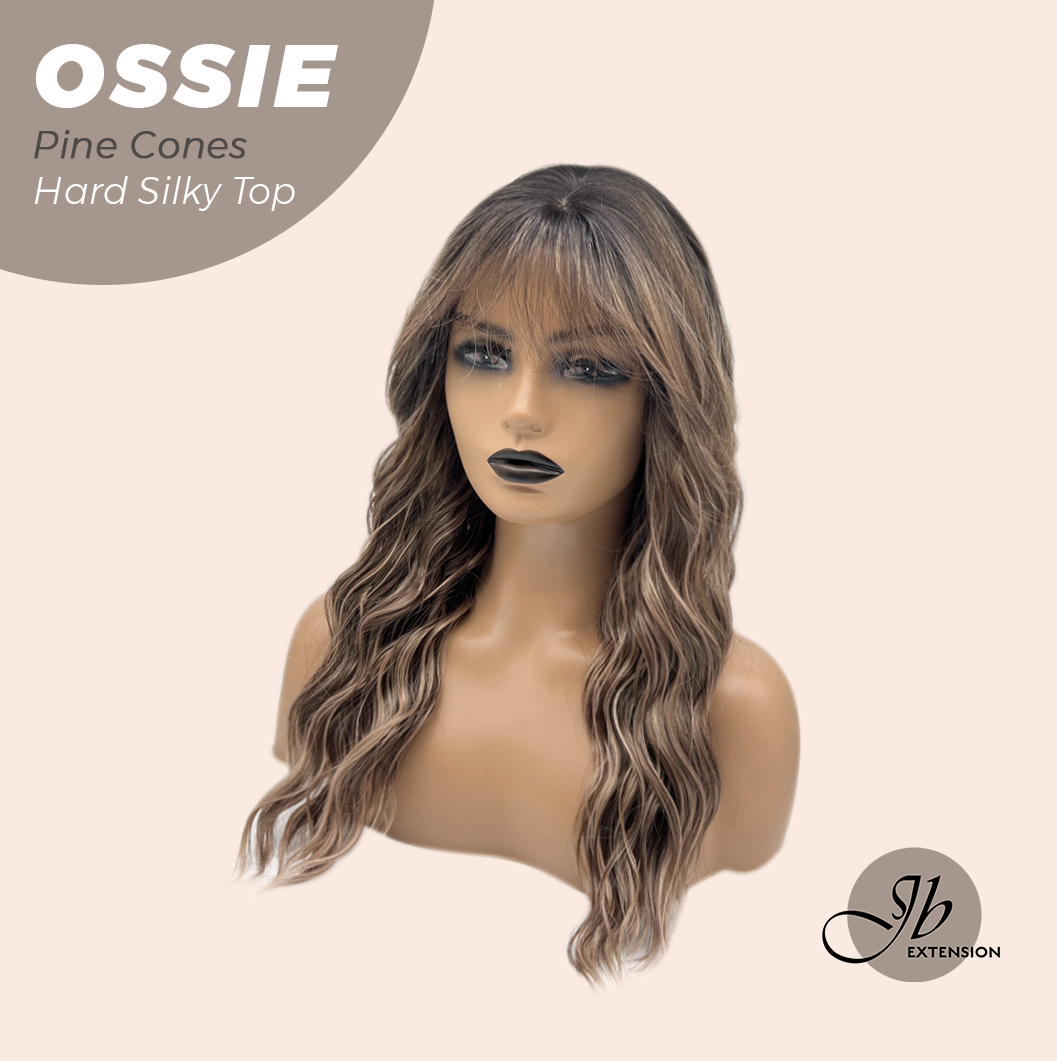 JBEXTENSION 22 Inches Scalpiana Long Wave Pine Cones 3.5X4 Hard Silky Top Natural Scalp Effect Wig with Bangs OSSIE PINE CONES