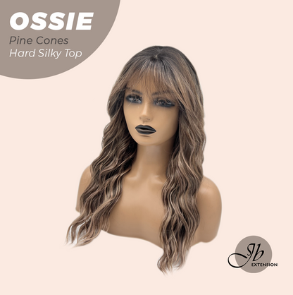 JBEXTENSION 22 Inches Scalpiana Long Wave Pine Cones 3.5X4 Hard Silky Top Natural Scalp Effect Wig with Bangs OSSIE PINE CONES