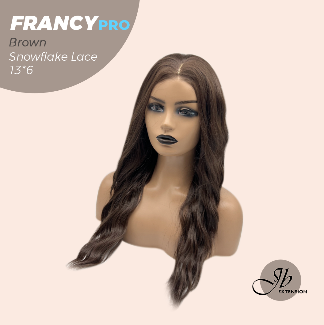 JBEXTENSION 24 Inches Long Wave Brown Pre-Cut 13X6 Free Part Snowflake Lace Frontlace Glueless Wig FRANCY PRO - BROWN【BENDY EAR TABS】