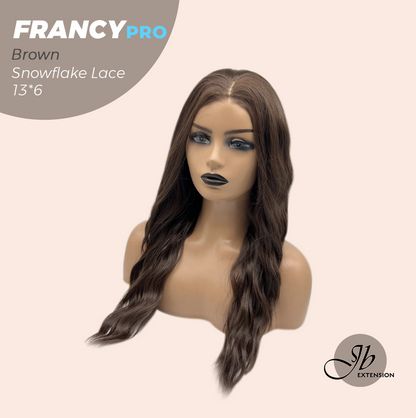 JBEXTENSION 24 Inches Long Wave Brown Pre-Cut 13X6 Free Part Snowflake Lace Frontlace Glueless Wig FRANCY PRO - BROWN【BENDY EAR TABS】
