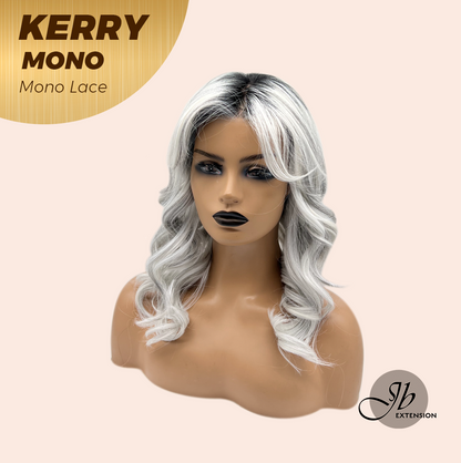 [FINAL SALE] JBEXTENSION KERRY MONO Monofilament Handmade Wig 6X5 Full Monofilament Hand Tied Top Wig 18 Inches Grey with Dark Root Mono Lace Wig With Anti-slip Silicone Strips Glueless Wig KERRY MONO【BENDY EAR TABS】