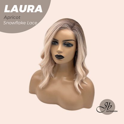 JBEXTENSION 14 Inches Apricot Pre-Cut Side Part Snowflake Lace Frontlace Glueless Wig LAURA SNOWFLAKE APRICOT【BENDY EAR TABS】- M/L