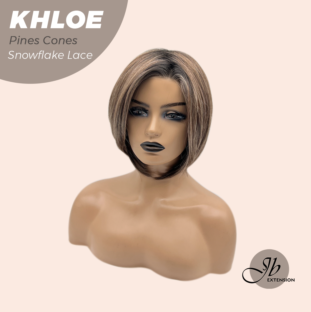 JBEXTENSION 12 Inches Bob Cut Pine Cones Pre-Cut Snowflake Lace Frontlace Glueless Wig KHLOE PINE CONES【PERMATEASE】【BENDY EAR TABS】- S/M