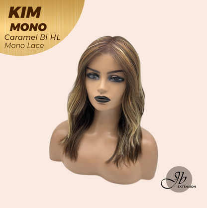 JBEXTENSION KIM MONO Full Monofilament Handmade Full Lace Full Hand Tied Wig 17 Inches Caramel Blonde Highlight Mono Lace Handmade Futura Fiber Wig with Anti-slip Silicone Strips Glueless Wig KIM MONO - CARAMEL BLONDE HIGHLIGHT【BENDY EAR TABS】