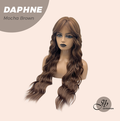 JBEXTENSION 29 Inches Long Body Wave Mocha Brown Wig With Bangs DAPHNE MOCHA BROWN