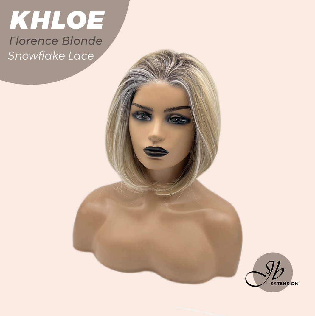 JBEXTENSION 12 Inches Bob Cut Florence Blonde Pre-Cut Snowflake Lace Frontlace Glueless Wig KHLOE FLORENCE BLONDE【PERMATEASE】【BENDY EAR TABS】- M/L
