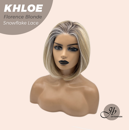 JBEXTENSION 12 Inches Bob Cut Florence Blonde Pre-Cut Snowflake Lace Frontlace Glueless Wig KHLOE FLORENCE BLONDE【PERMATEASE】【BENDY EAR TABS】- M/L