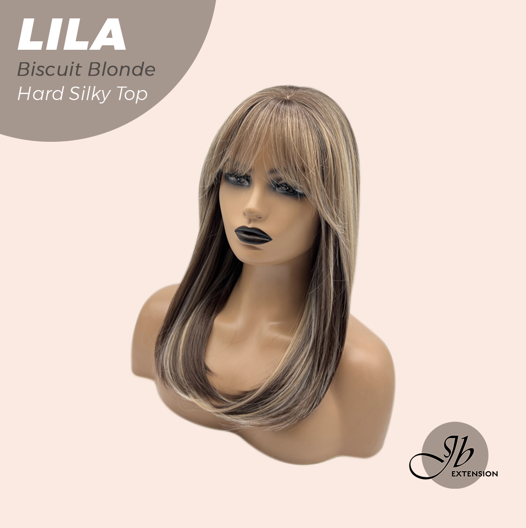 JBEXTENSION 20 Inches Scalpiana Biscuit Blonde Wolf Cut 3.5X4 Hard Silky Top Natural Scalp Effect Wig with Bangs LILA BISCUIT BLONDE