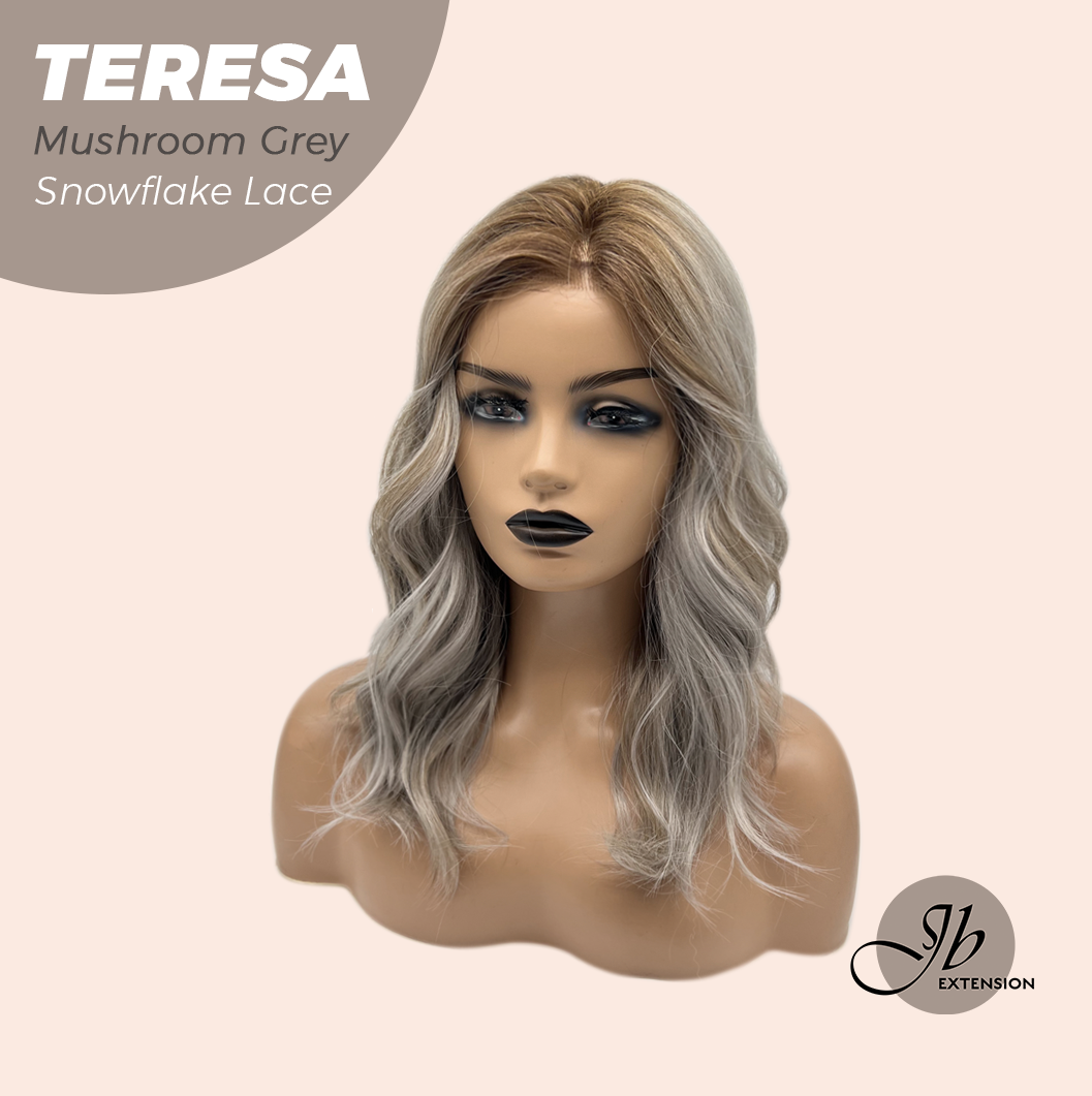 JBEXTENSION 18 Inches Mushroom Grey Pre-Cut Snowflake Lace Frontlace Glueless Wig TERESA MUSHROOM GREY【PERMATEASE】【BENDY EAR TABS】- M/L
