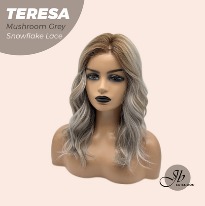 JBEXTENSION 18 Inches Mushroom Grey Pre-Cut Snowflake Lace Frontlace Glueless Wig TERESA MUSHROOM GREY【PERMATEASE】【BENDY EAR TABS】- M/L