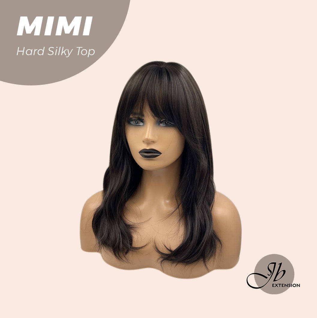 JBEXTENSION 16 Inches Scalpiana 3.5X4 Hard Silky Top Natural Scalp Effect Midnight Brown(Black/Brown) Body Wave Wig with Bangs Wig MIMI SILK TOP - MIDNIGHT BROWN
