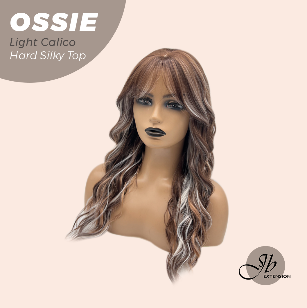 JBEXTENSION 22 Inches Scalpiana Long Wave Light Calico 3.5X4 Hard Silky Top Natural Scalp Effect Wig with Bangs OSSIE LIGHT CALICO