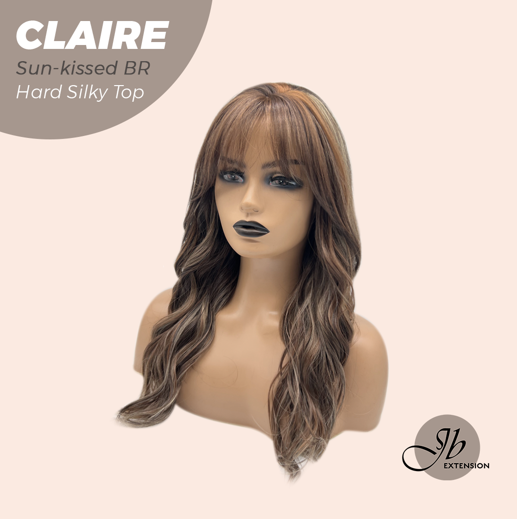 JBEXTENSION 22 Inches Scalpiana Sun-Kissed Brown 3.5X4 Hard Silky Top Natural Scalp Effect Women Wig with Bangs CLAIRE SILKY TOP - SUN KISSED BROWN