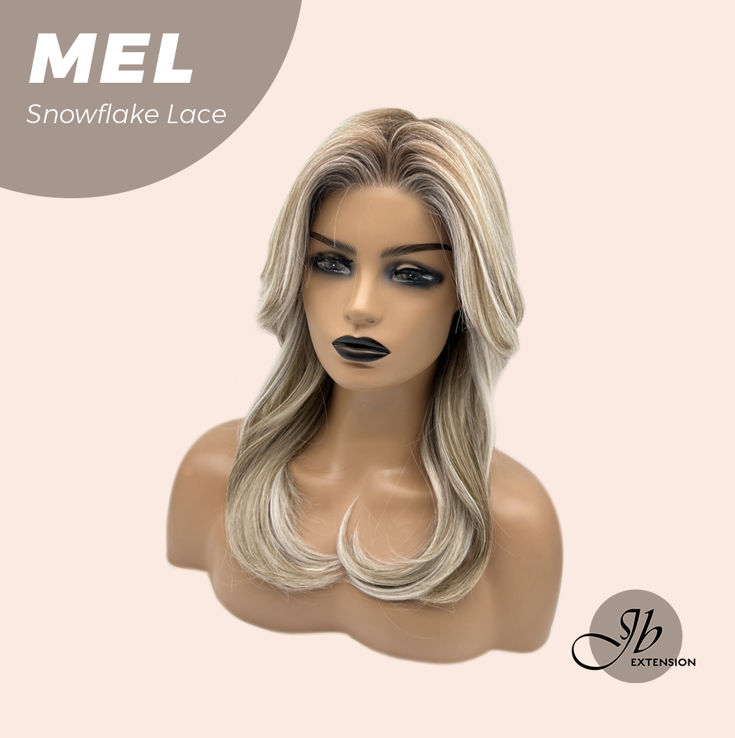 JBEXTENSION 20 Inches Ash Blonde Curly Pre-Cut Snowflake Lace Frontlace Glueless Wig MEL ASH BLONDE【PERMATEASE】【BENDY EAR TABS】- M/L
