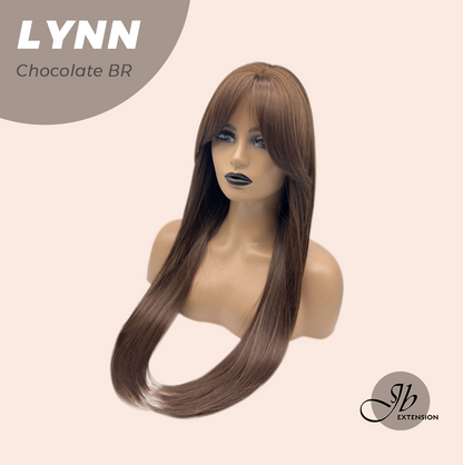 JBEXTENSION 28 Inches Long Straight Chocolate Brown Wig with Bangs LYNN CHOCOLATE BROWN