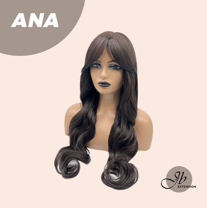 JBEXTENSION 27 Inches Long Curly Midnight Brown( Black/Brown) Wig with Bangs ANA