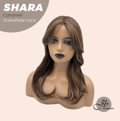 JBEXTENSION 17 Inches Curly Caramel Pre-Cut Arc Snowflake Lace Frontlace Glueless Wig SHARA CARAMEL【BENDY EAR TABS】