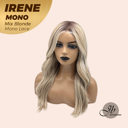 JBEXTENSION IRENE MONO Monofilament Handmade Wig 6X5 Full Monofilament Hand Tied Top Wig 19 Inches Mix Blonde Curly Mono Lace Wig With Anti-slip Silicone Strips Glueless Wig IRENE MONO MIX BLONDE【BENDY EAR TABS】