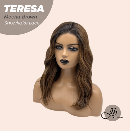 JBEXTENSION 18 Inches Mocha Brown Pre-Cut Snowflake Lace Frontlace Glueless Wig TERESA MOCHA BROWN【PERMATEASE】【BENDY EAR TABS】- M/L