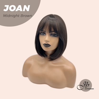 JBEXTENSION 10 Inches Bob Cut Midnight Brown(Black/Brown) Wig with Bangs JOAN MIDNIGHT BROWN