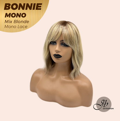 HOT OF SEASON - BONNIE MONO Full Monofilament Handmade Full Lace Full Hand Tied Wig 12 Inches Mix Blonde With Dark Root Mono Lace Handmade Futura Fiber Glueless Wig BONNIE MONO MIX BLONDE【BENDY EAR TABS】