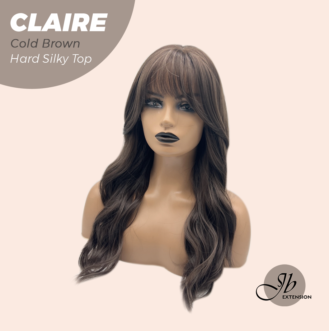 JBEXTENSION 22 Inches Scalpiana Cold Brown 3.5X4 Hard Silky Top Natural Scalp Effect Women Wig with Bangs CLAIRE SILKY TOP - COLD BROWN