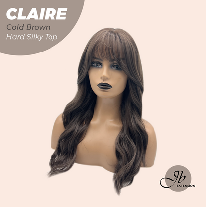 JBEXTENSION 22 Inches Scalpiana Cold Brown 3.5X4 Hard Silky Top Natural Scalp Effect Women Wig with Bangs CLAIRE SILKY TOP - COLD BROWN