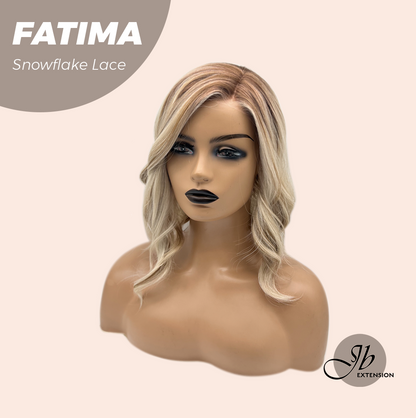 JBEXTENSION 12 Inches Blonde Curly Pre-Cut Side Part Snowflake Lace Frontlace Glueless Wig FATIMA SNOWFLAKE【BENDY EAR TABS】- M/L