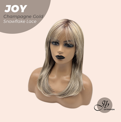 JBEXTENSION 19 Inches Champagne Gold Pre-Cut Arc Snowflake Lace Frontlace Glueless Wig JOY CHAMPAGNE GOLD【BENDY EAR TABS】