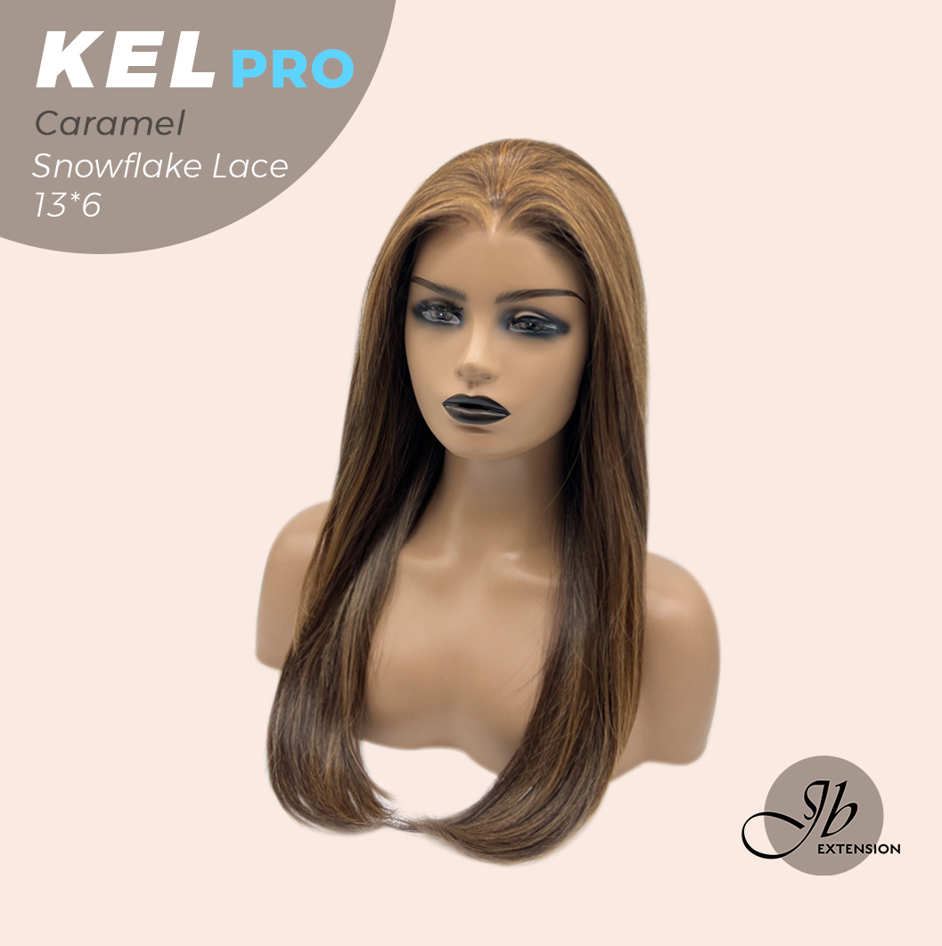 JBEXTENSION 22 Inches Caramel Pre-Cut 13X6 Free Part Snowflake Lace Frontlace Glueless Wig KEL PRO - CARAMEL【BENDY EAR TABS】