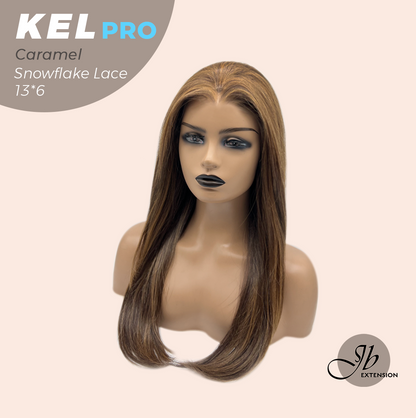 JBEXTENSION 22 Inches Caramel Pre-Cut 13X6 Free Part Snowflake Lace Frontlace Glueless Wig KEL PRO - CARAMEL【BENDY EAR TABS】