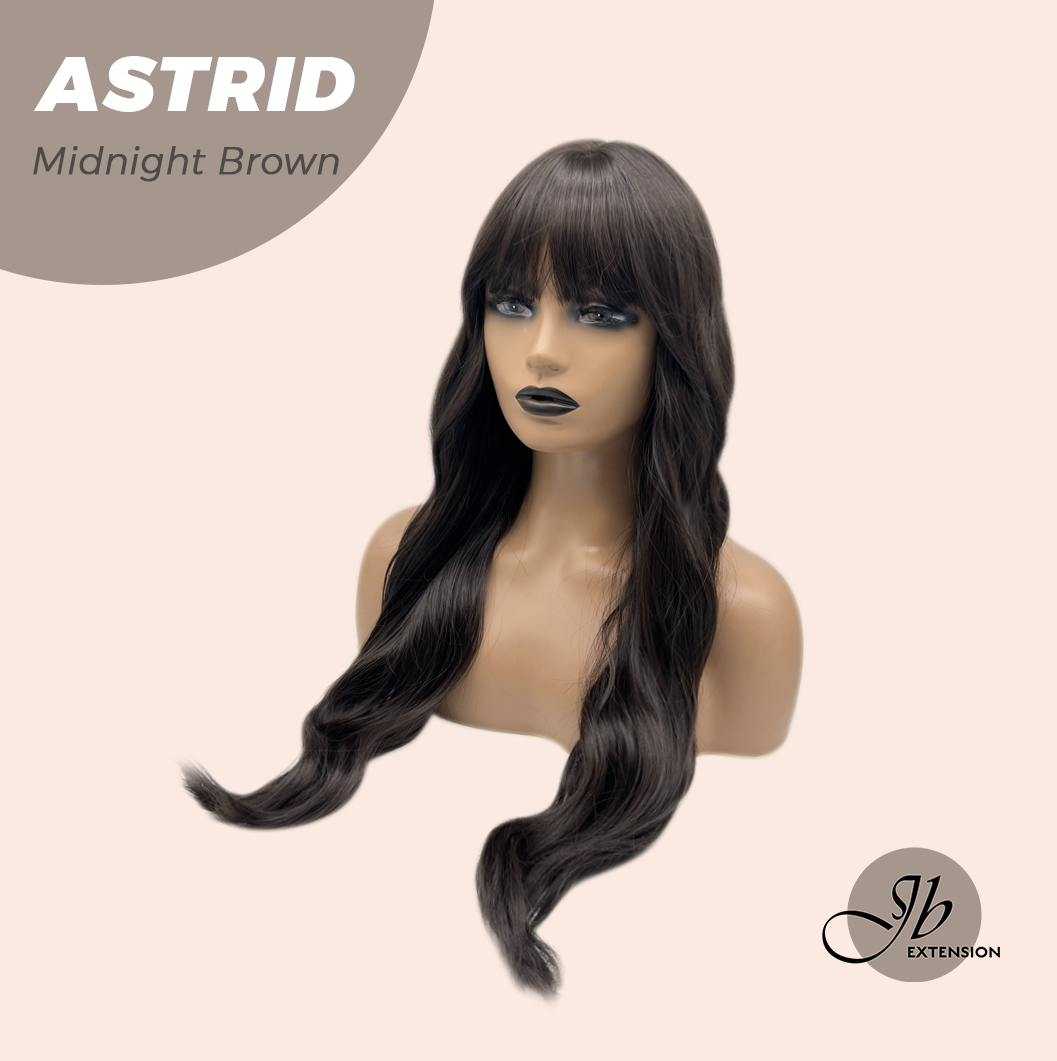 JBEXTENSION 28 Inches Long Wave Midnight Brown(Black/Brown) Wig with Bangs ASTRID MIDNIGHT BROWN
