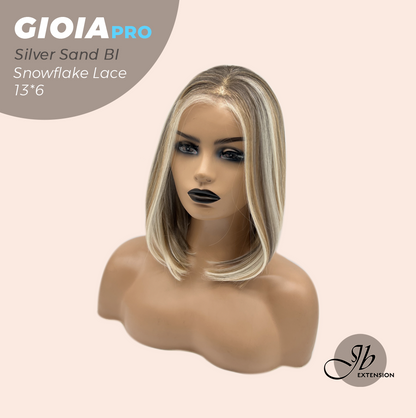 JBEXTENSION 14 Inches Silver Sand Blonde Pre-Cut 13X6 Free Part Snowflake Lace Frontlace Bob Cut Glueless Wig GIOIA PRO - SILVER SAND BLONDE【BENDY EAR TABS】