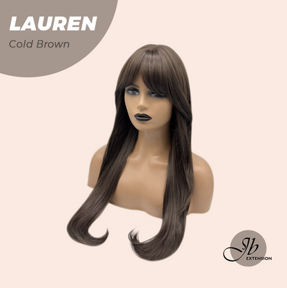 JBEXTENSION 27 Inches Long Cold Brown Wig with Bangs LAUREN COLD BROWN