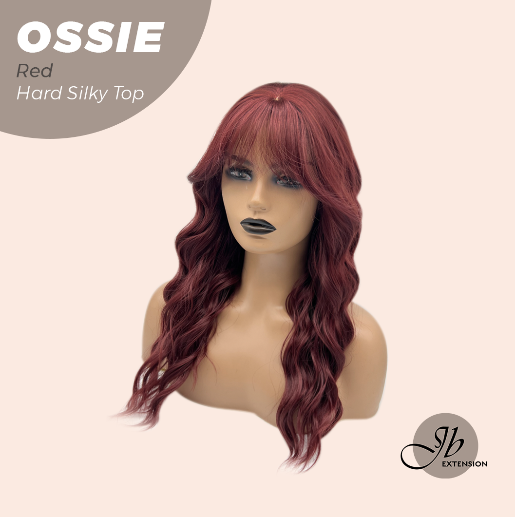JBEXTENSION 22 Inches Scalpiana Long Wave Red 3.5X4 Hard Silky Top Natural Scalp Effect Wig with Bangs OSSIE RED