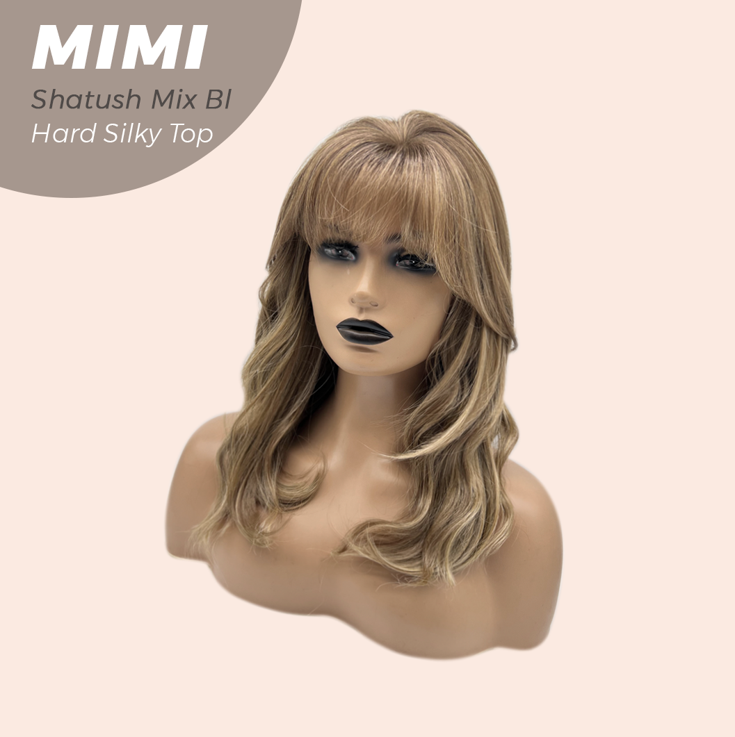 JBEXTENSION 16 Inches Scalpiana 3.5X4 Hard Silky Top Natural Scalp Effect Shatush Mix Blonde Body Wave Wig with Bangs Wig MIMI SILK TOP - SHATUSH MIX BLONDE