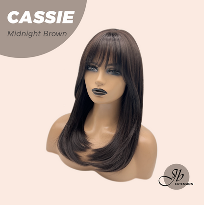 JBEXTENSION 19 Inches Long Midnight Brown Wig with Bangs CASSIE MIDNIGHT BROWN