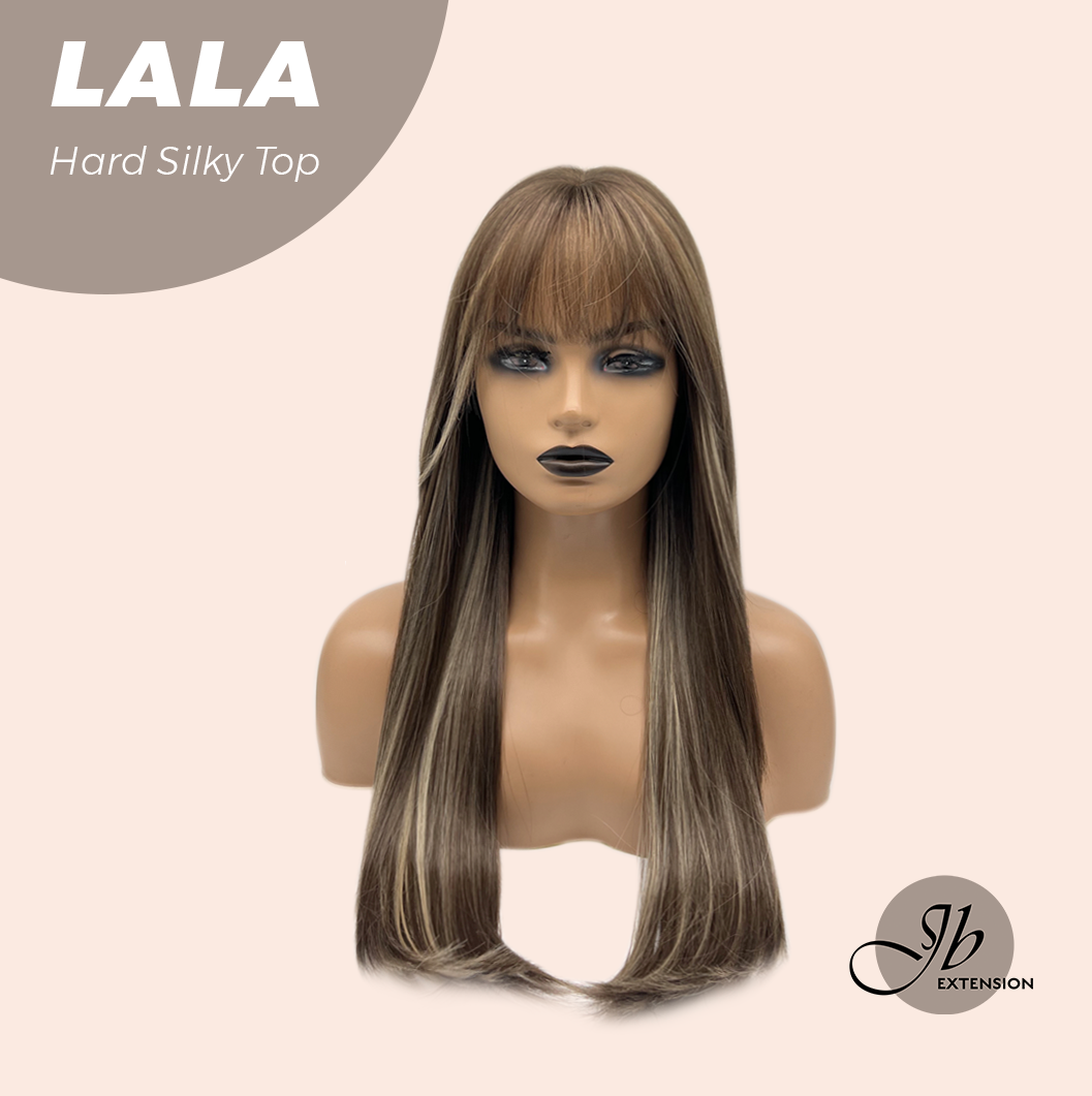 [FINAL SALE] JBEXTENSION 25 Inches Scalpiana Brown with Blonde Highlight 3.5X4 Hard Silky Top Natural Scalp Effect Wig With Bangs LALA