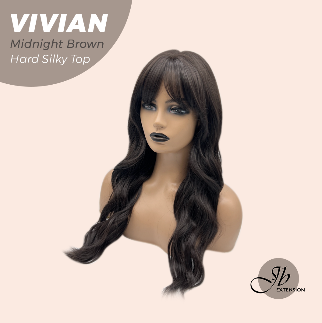 JBEXTENSION 24 Inches Scalpiana Midnight Brown(Black/Brown) Wave 3.5X4 Hard Silky Top Natural Scalp Effect Wig VIVIAN MIDNIGHT BROWN