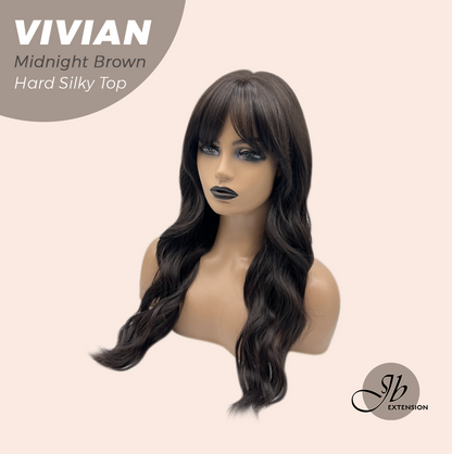 JBEXTENSION 24 Inches Scalpiana Midnight Brown(Black/Brown) Wave 3.5X4 Hard Silky Top Natural Scalp Effect Wig VIVIAN MIDNIGHT BROWN